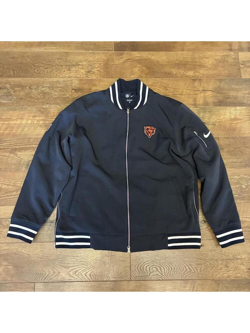 Nike Chicago Bears NFL Bomber Jacket Full Zip Navy Sleeve Pocket XL